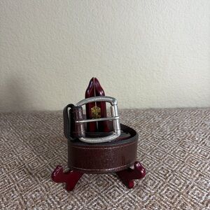 TULLIANI Men's Belt Brown Leather Silvertone Metal Buckle-Size 36 Biker Casual